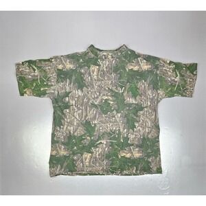 Vintage‎ Mossy Oak Camo T-Shirt Mens 2XL 90s Single Stitch Pocket Shadow Leaf